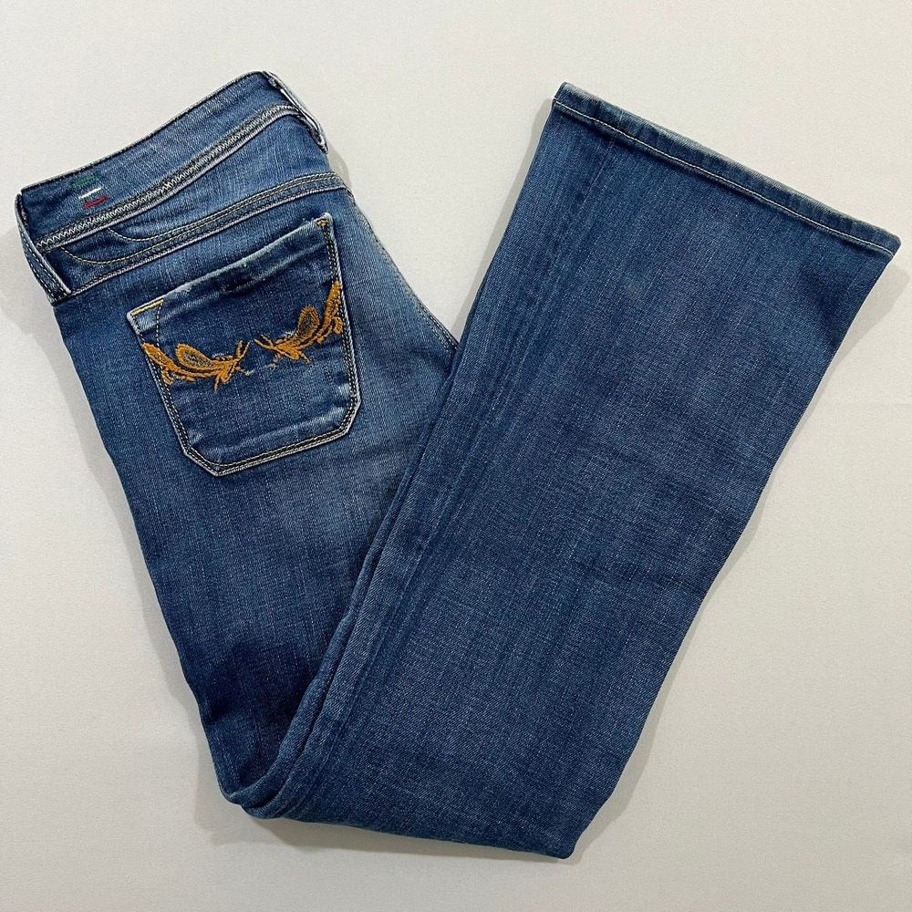 Diesel Lowky B.C. Bootcut Jeans Low Rise Embroidered Blue Womens Size 27 Fits 30